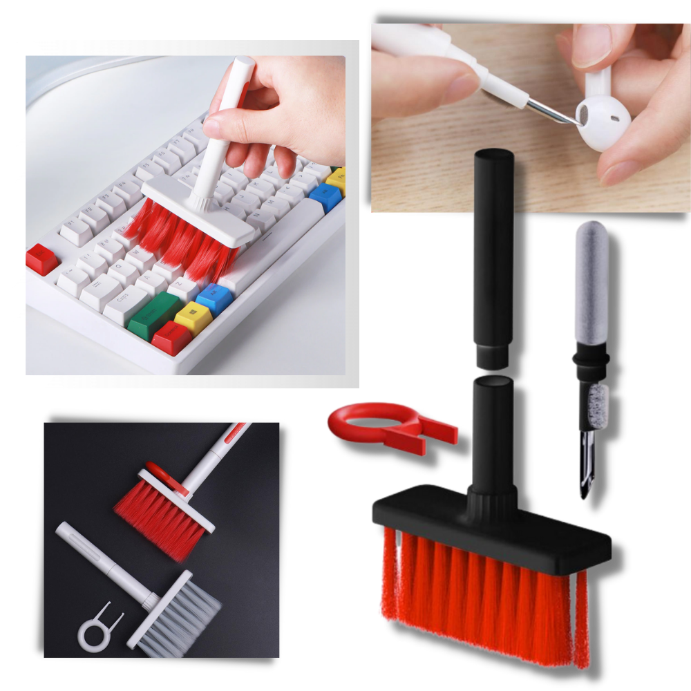 Acessórios para computadores Celectigo, kit de limpeza 5 em 1 para teclado e fones de ouvido, com escovas e sprays de limpeza.