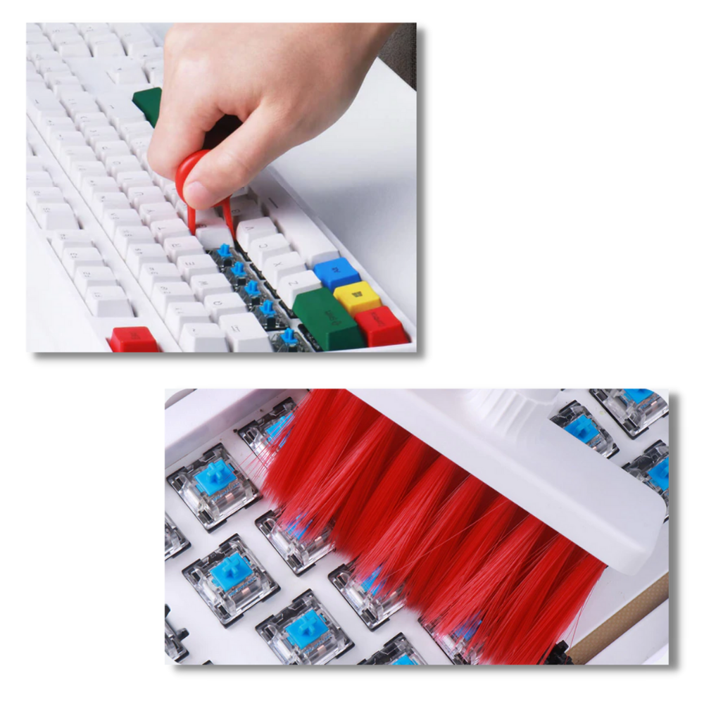 Acessórios para computador Celectigo: kit de limpeza 5 em 1 para teclados e fones de ouvido, incluindo escova e ferramentas de limpeza.