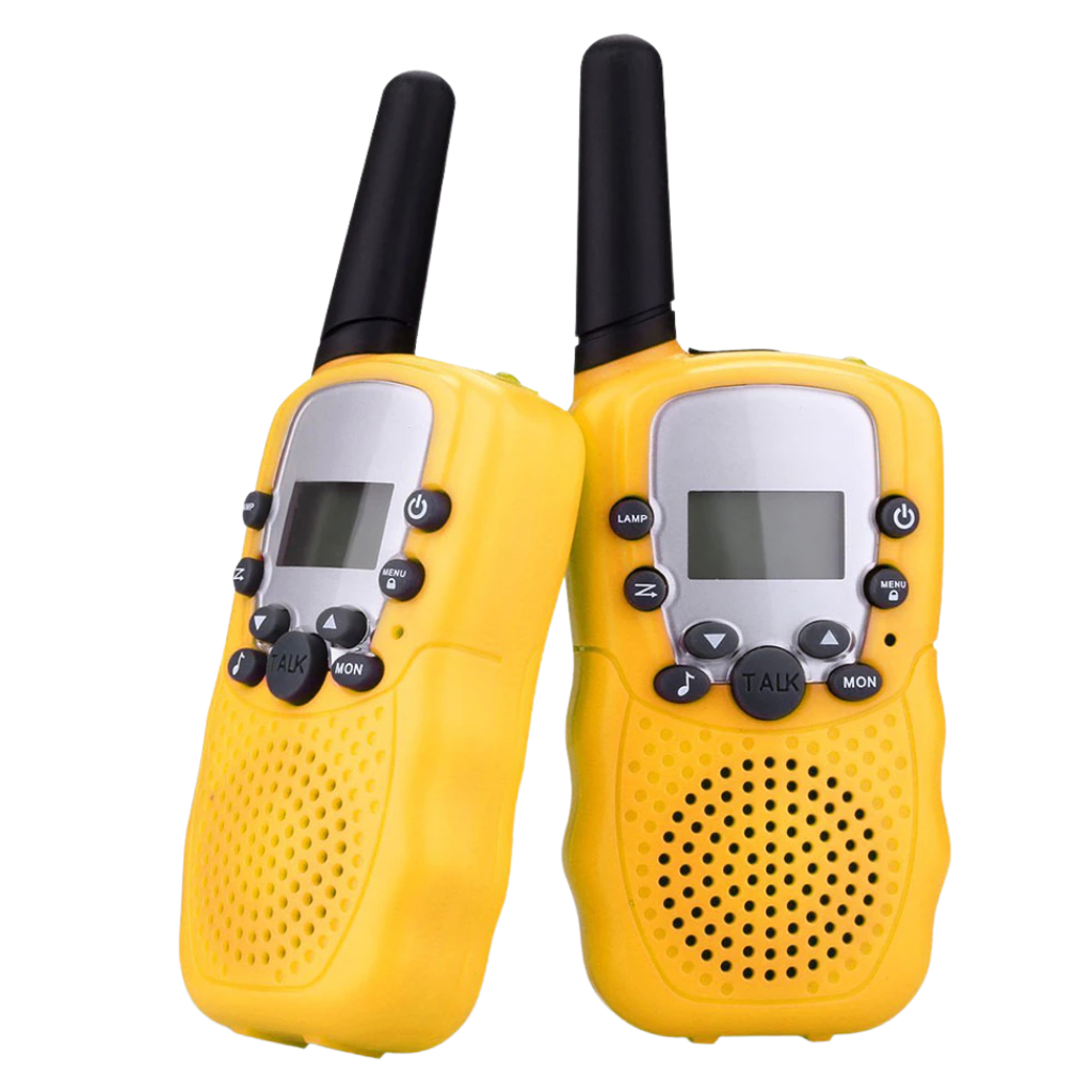 Par de walkie-talkies amarelos para crianças da marca Retevis, brinquedos de comunicação portátil para diversão ao ar livre.