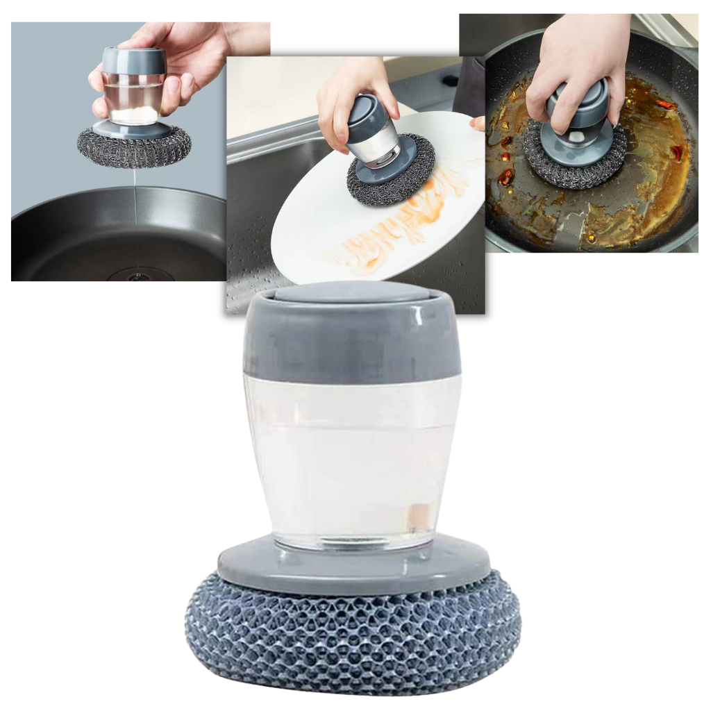 Escova de mão distribuidora de sabonete da marca Figures, para dispenser de sabonete e loção na cozinha.