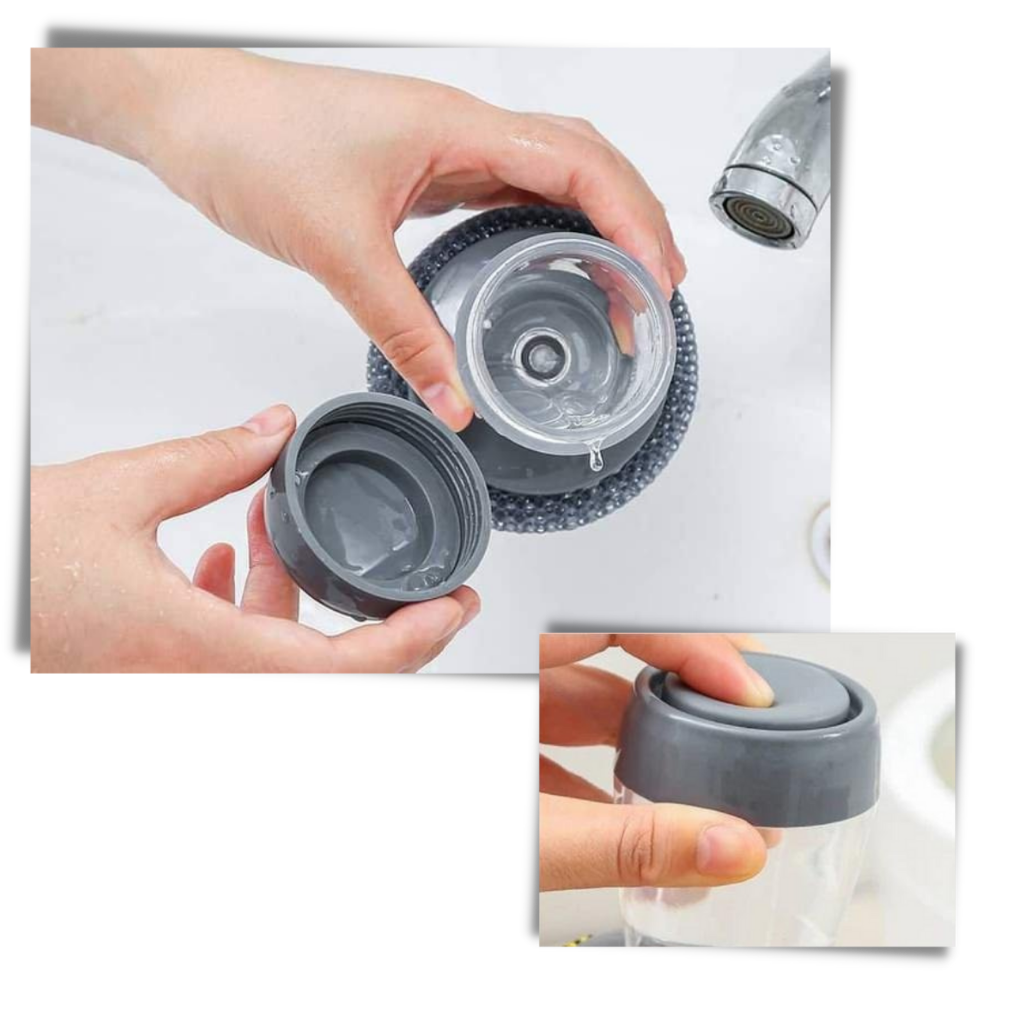 Escova de mão distribuidora de sabonete da marca Figures, dispenser de sabão e loção para cozinha com design prático.