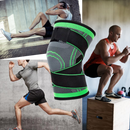 Dobrador de compressão para o joelho da marca Mumian, roupa de fitness e esportes, mostrando o suporte ao joelho em uso