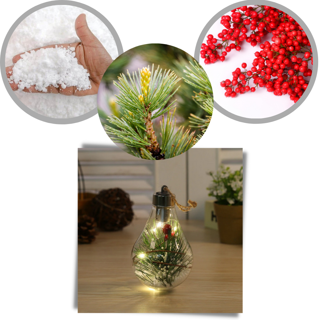 Bola de Natal transparente da Wrea com luzes LED, decoração de Natal com design tridimensional brilhante.