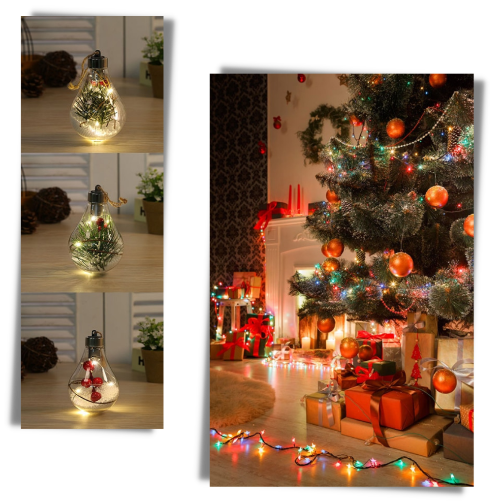 Bola de Natal transparente com LEDs da Wrea, decoração natalina com luzes de LED para árvores de Natal.