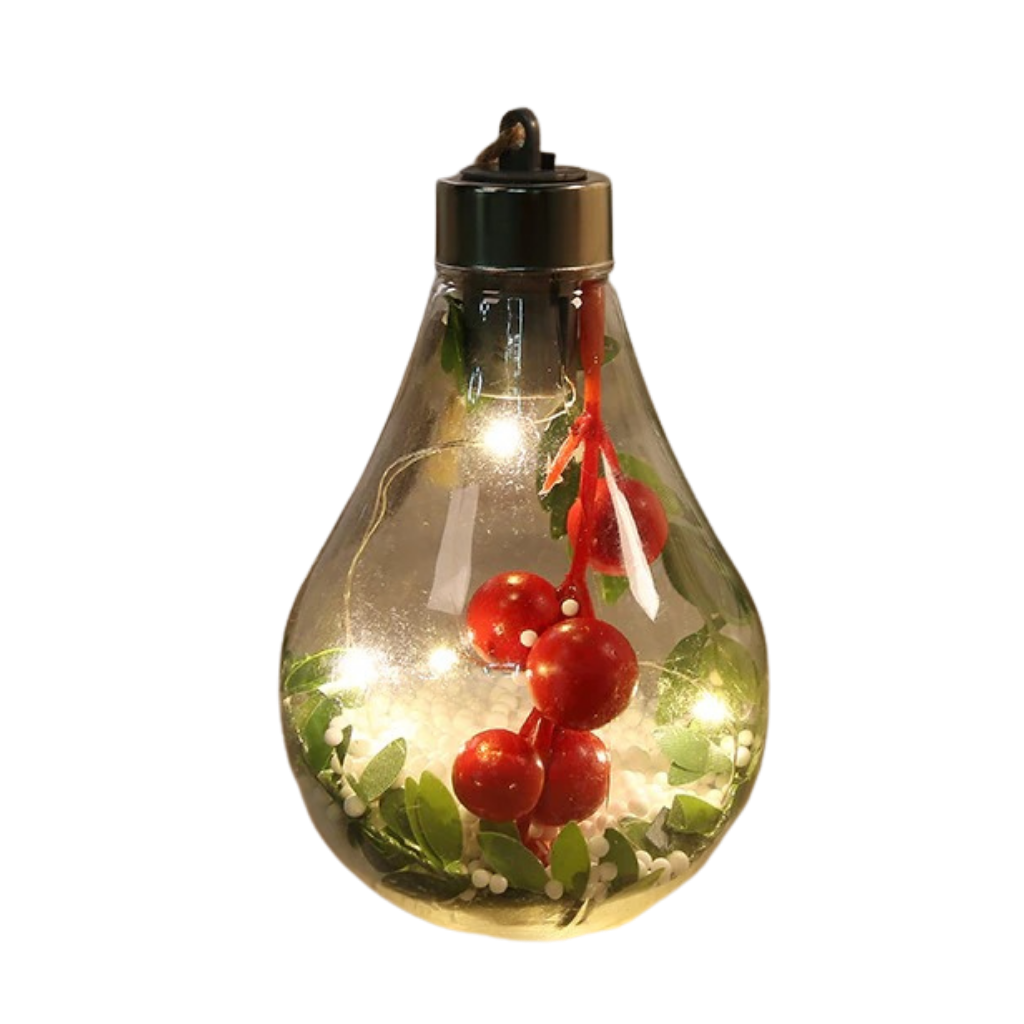 Bola de Natal transparente da Wrea com luzes LED para decoração natalina e temporada festiva.