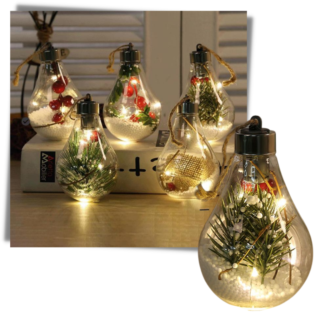 Bola de Natal transparente da Wrea com luzes de LED, decoração natalina e luminária para festas de fim de ano.