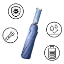 Guarda-chuva com LED resistente ao vento, ideal para chuva e sol, marca Cn, com iluminação integrada e design durável.