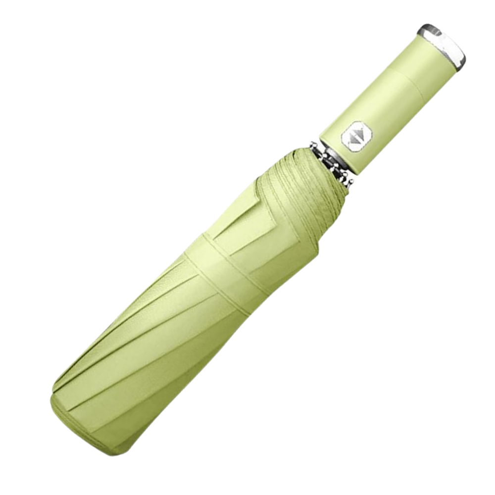 Guarda-chuva LED verde resistente ao vento para chuva e sol, com tecnologia iluminada e estrutura durável.