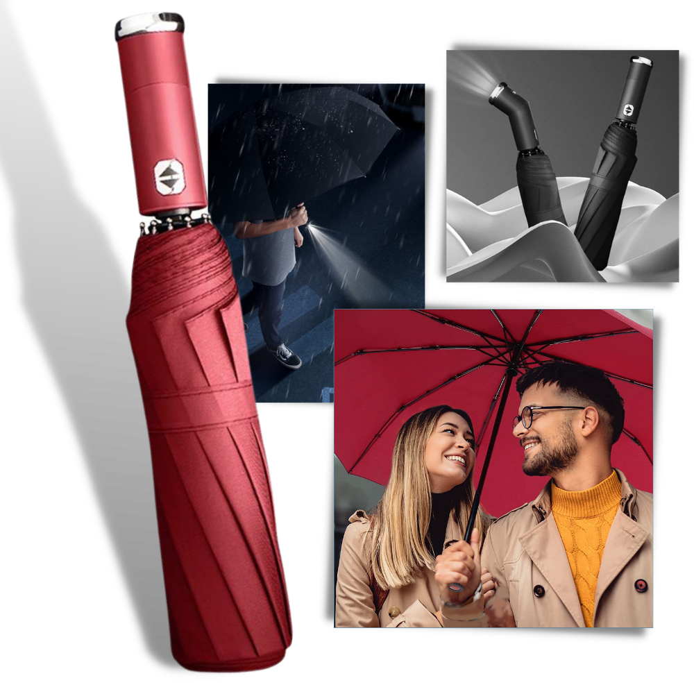 Guarda-chuva com LED resistente ao vento, ideal para chuva e sol, marca Cn, com iluminação integrada visível na imagem