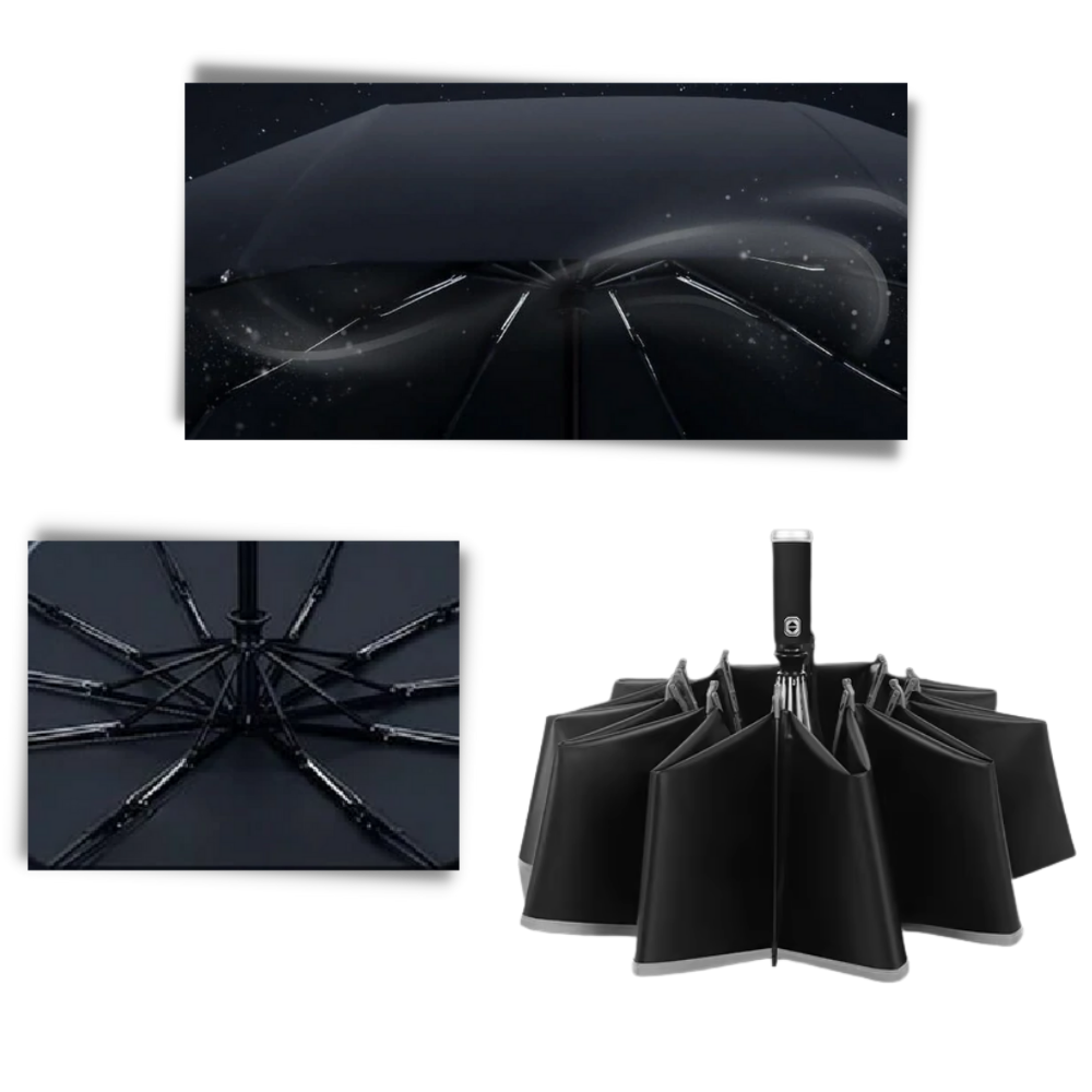 Guarda-chuva LED resistente ao vento para chuva e sol, com estrutura robusta e iluminação integrada, marca Cn.