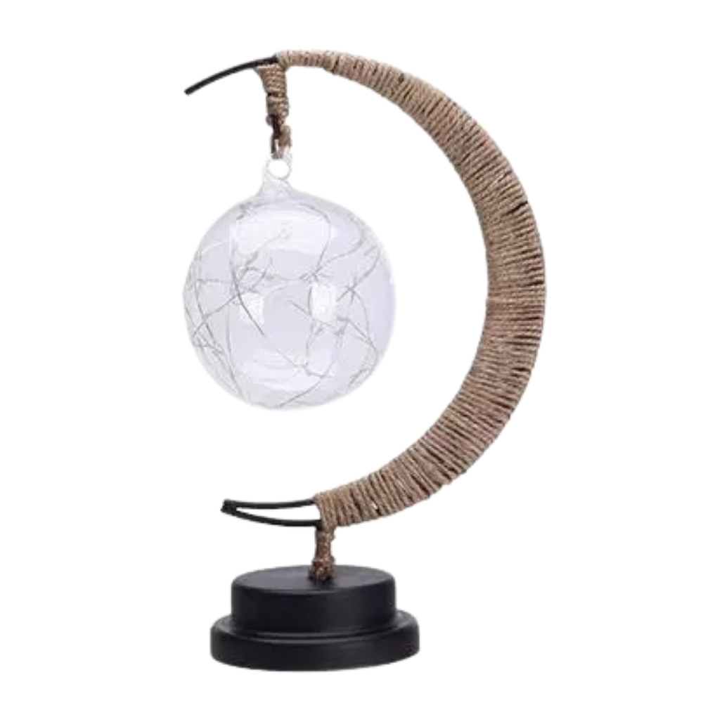 Lâmpada LED "Lune" Relax Dream, luminária de ambiente com design lunar dourado em tom sunset, ilumina suavemente o espaço.