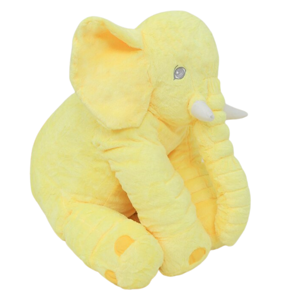 Boneco de pelúcia grande de elefante amarelo da Topmall, ideal para decoração ou companhia de crianças.