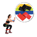 Faixa de resistência em látex da Qsports para exercícios, com diferentes níveis de elasticidade e espessuras variadas.