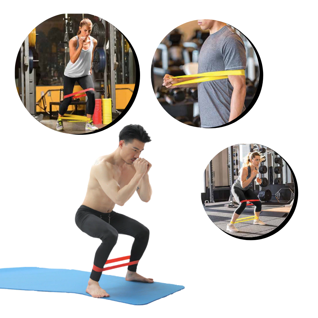 Faixa de resistência em látex da Qsports para exercícios, fina e fácil de usar, ideal para treinos de força e flexibilidade.