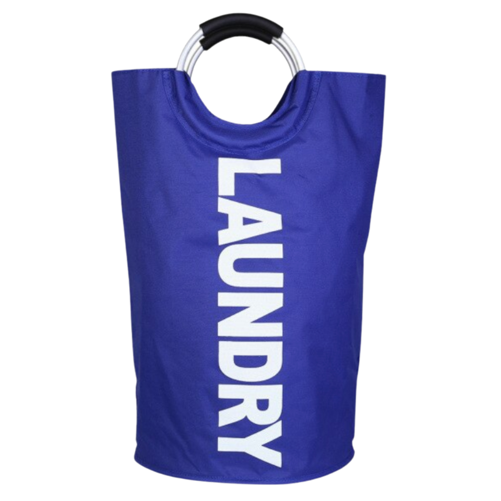 Cesto de roupa dobrável com alças Dokehom, capaz de armazenar roupas sujas, em cor azul, ideal para lavanderia.