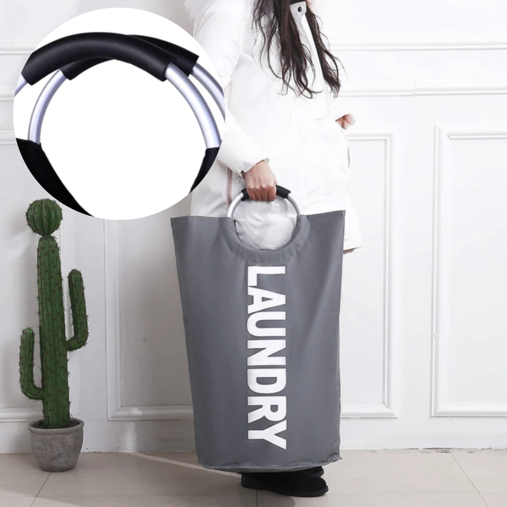 Cesto de roupa dobrável com alças da marca Dokehom, ideal para lavanderia e fácil de transportar.