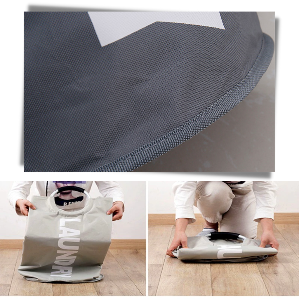 Cesto de roupa plástico dobrável com alças, Dokehom, com base removível para facilitar transporte e armazenamento.