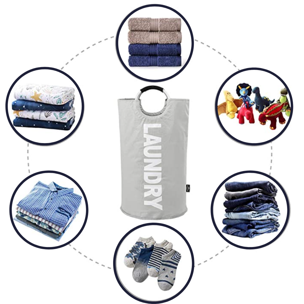 Cesto de roupa suja dobrável com alças grande capacidade, produto de lavanderia da marca Dokehom, visível em imagem.