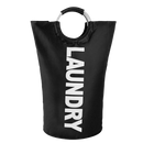 Cesto de roupa dobrável com alças da Dokehom em cor preta, ideal para armazenamento de roupas na lavanderia.