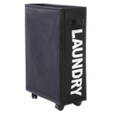 Cesto de roupa portátil com rodas da Tradecan, cesta de lavanderia preta com alças e rodas para fácil transporte.