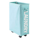 Cesto de roupa portátil com rodas azul da Tradecan, ideal para transporte de roupas na lavanderia.