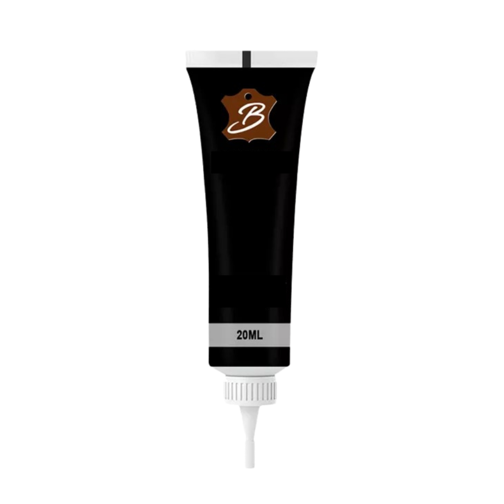 Gel de reparo rápido para couro preto, produto de limpeza doméstica da marca Viavioe, aplicado em couro escuro.