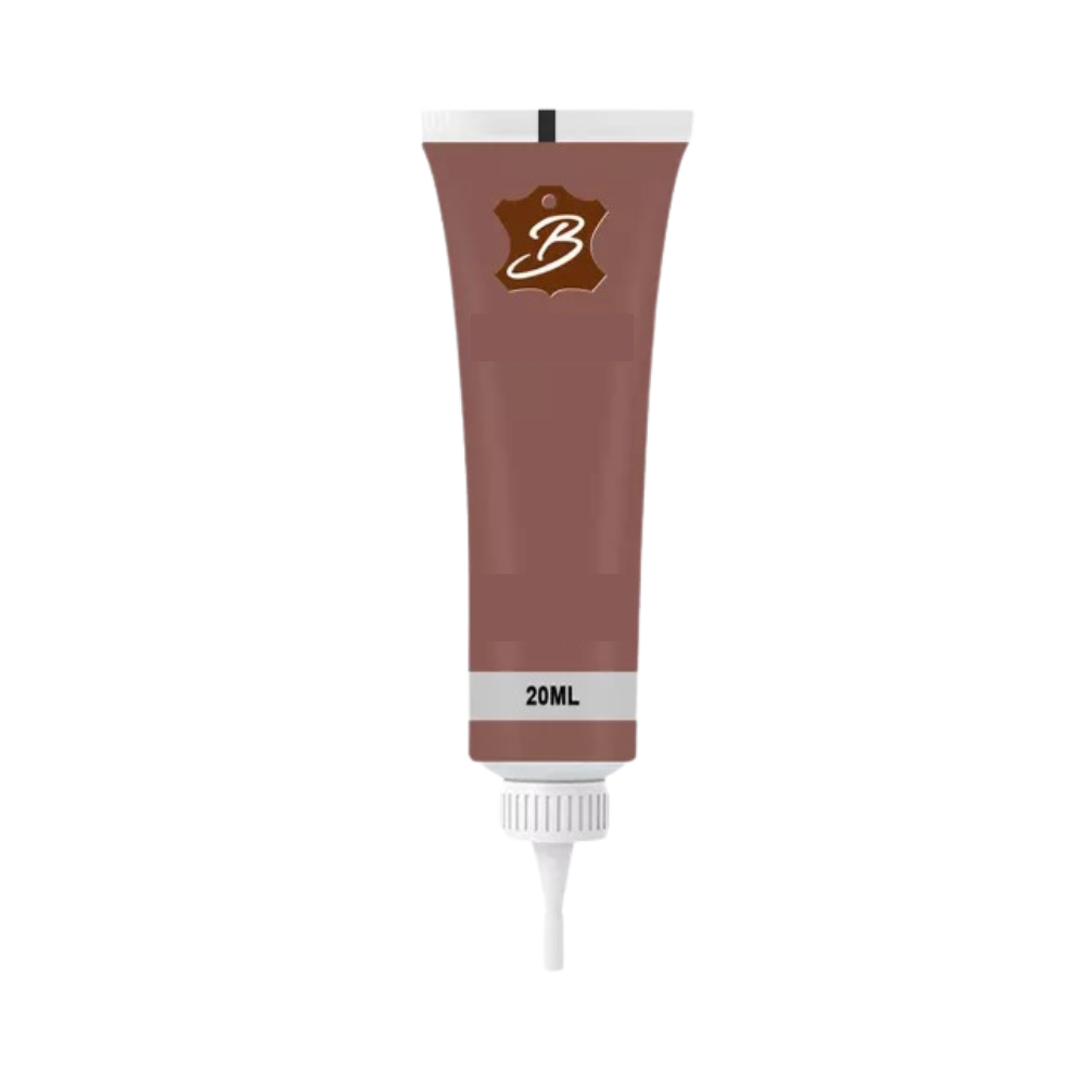 Gel de reparo rápido para couro Viavioe, com textura cremosa de cor café, usado para reparar e restaurar couro danificado.