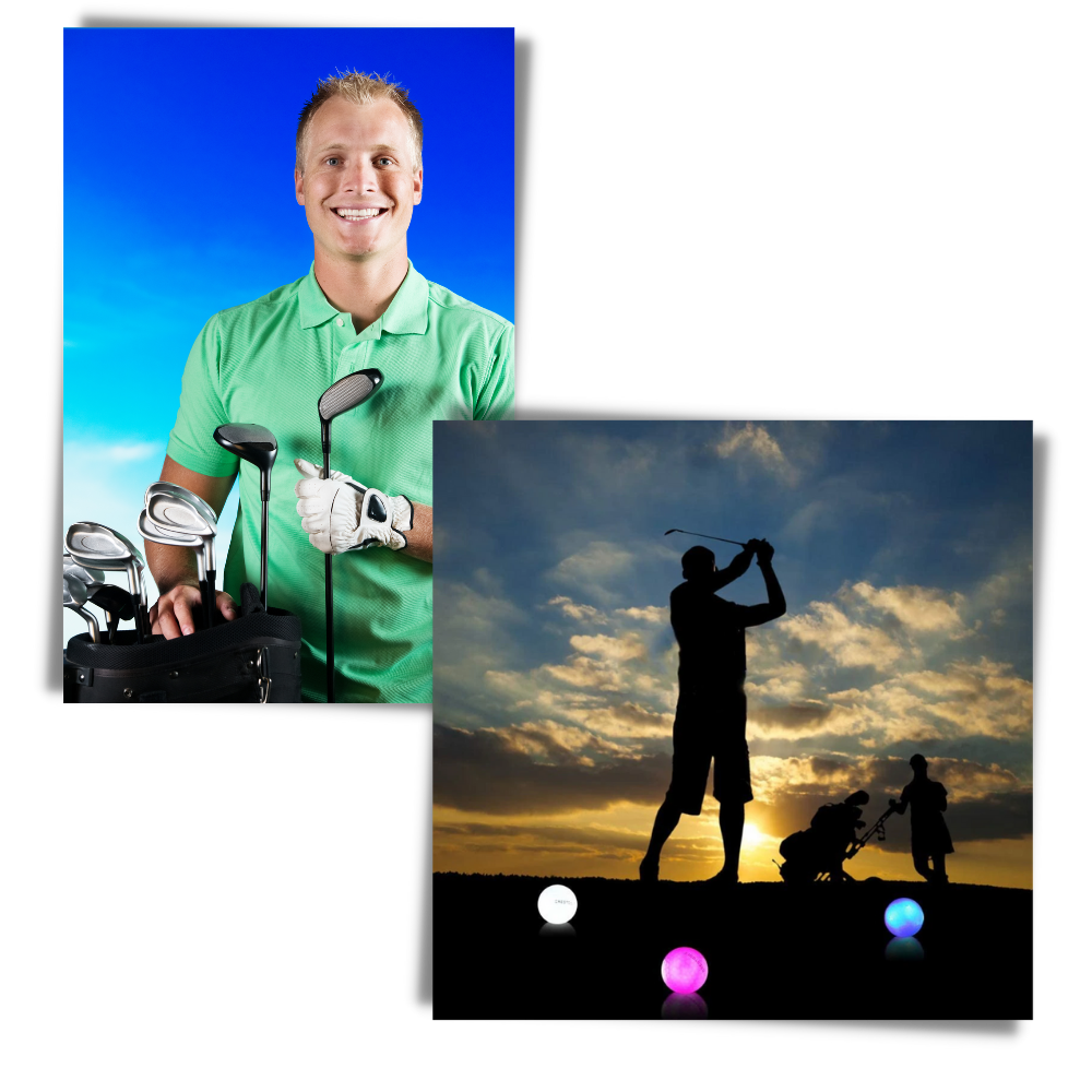 Conjunto de 6 bolas de golfe luminosas com LED da Yotijar, destacando o efeito de iluminação e design para jogo noturno.