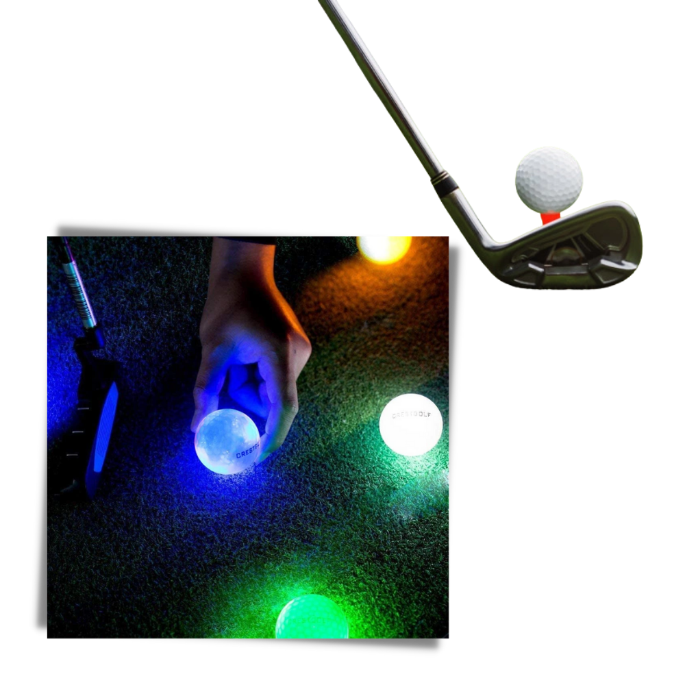 Seis bolas de golfe LED Yotijar com luz brilhante, destacando detalhes das bolas luminosas para jogo noturno.