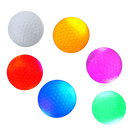 Seis bolas de golfe Yotijar com luz LED colorida, visíveis em um fundo branco, ideal para jogos noturnos de golfe.