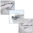 Escova de vaso sanitário Biosa com cabo longo e base de parede, ideal para limpeza eficiente e armazenamento compacto.