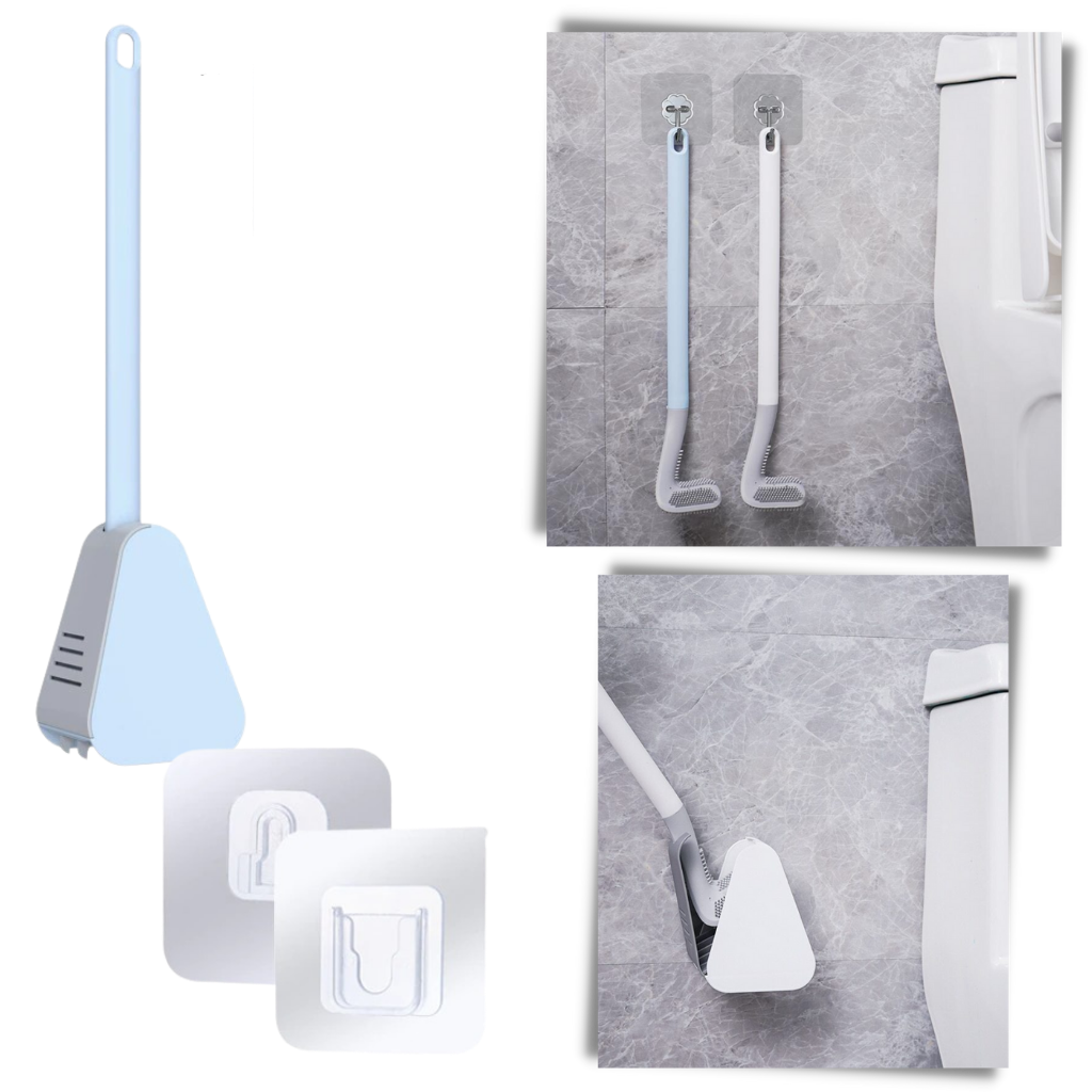 Escova de banheiro com cabo longo e base de parede da Biosa, ideal para limpeza eficiente e armazenamento prático.