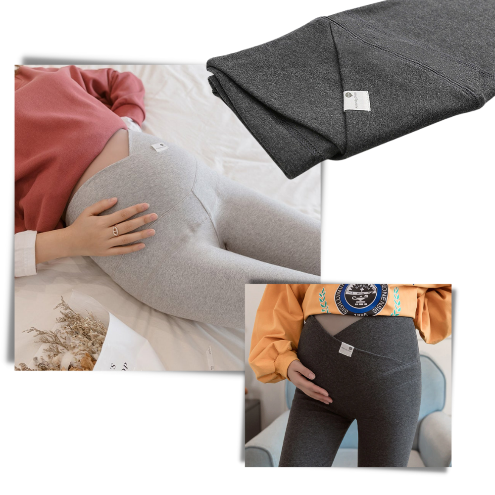 Legging de maternidade Bumpstart, pantalons confortáveis com cintura elástica para gestantes, imagem com detalhe do design.