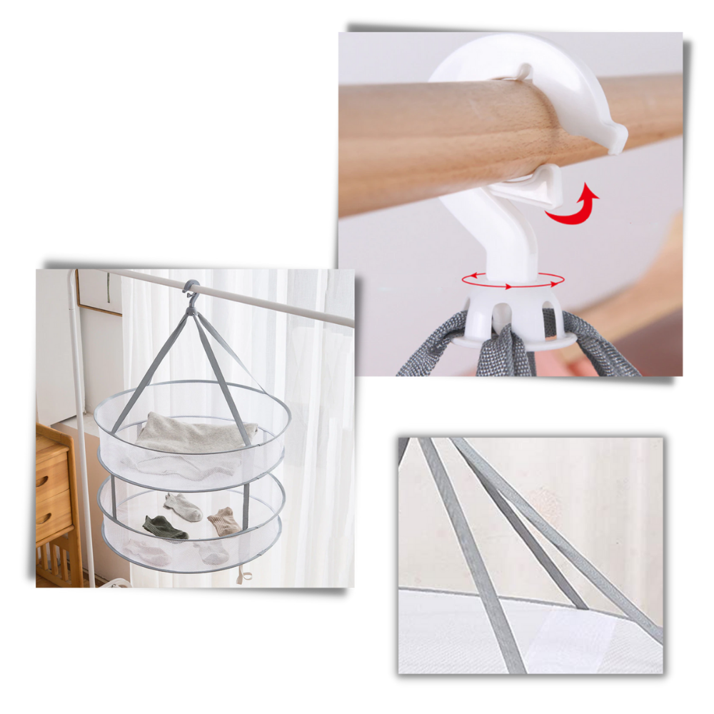 Sechoar de malha suspenso para roupas da Jooan, com design de malha para secagem e armazenamento de roupas de forma prática e eficiente.