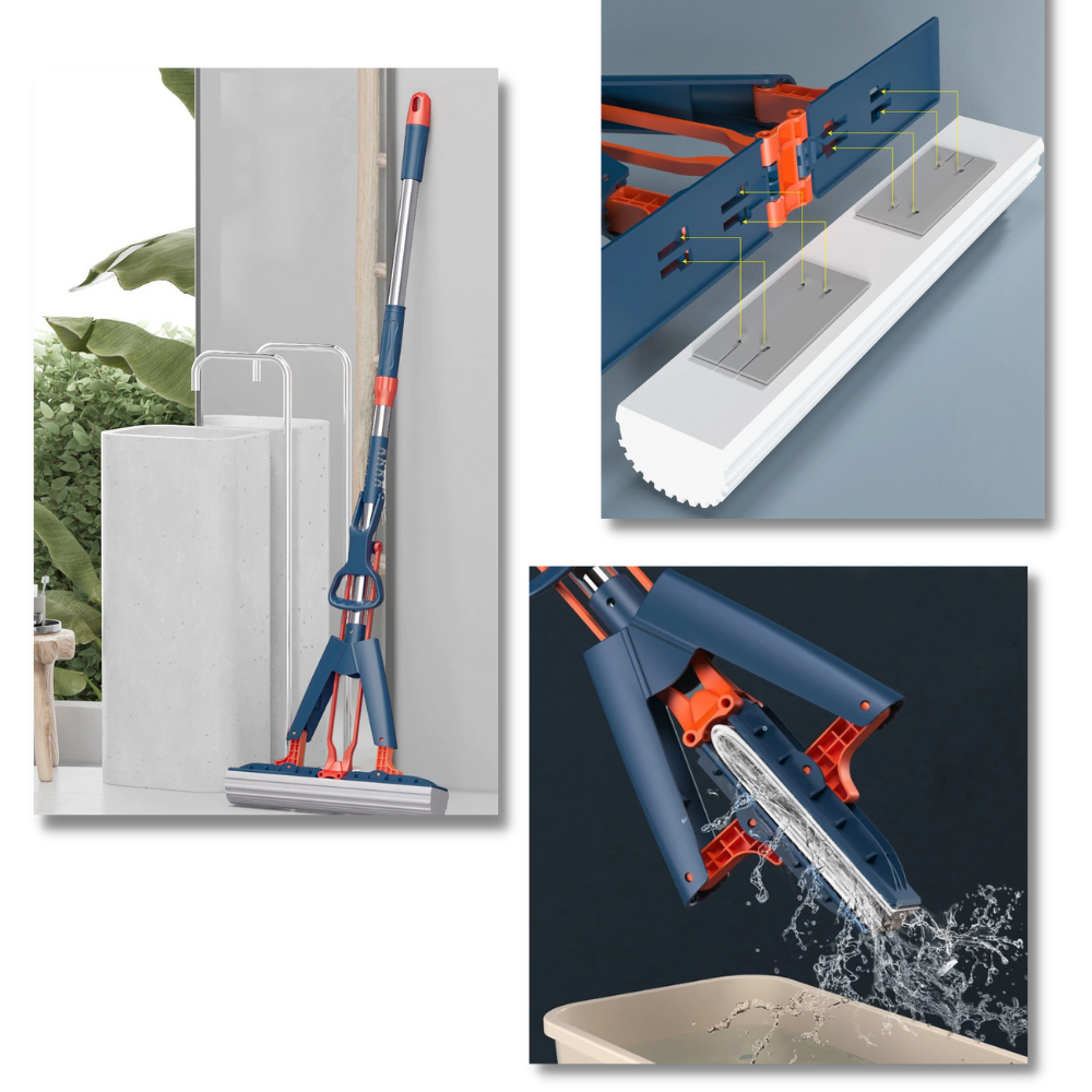 Panela de limpeza Mimo Tech com sistema de espremer fácil, ideal para limpeza doméstica eficiente e prática.