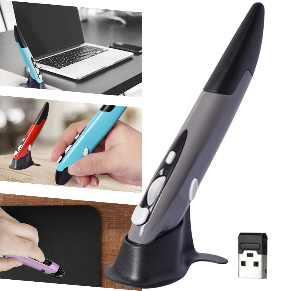 Mouse sem fio em forma de caneta da Kzkr, acessório para computadores, com design compacto e elegante.