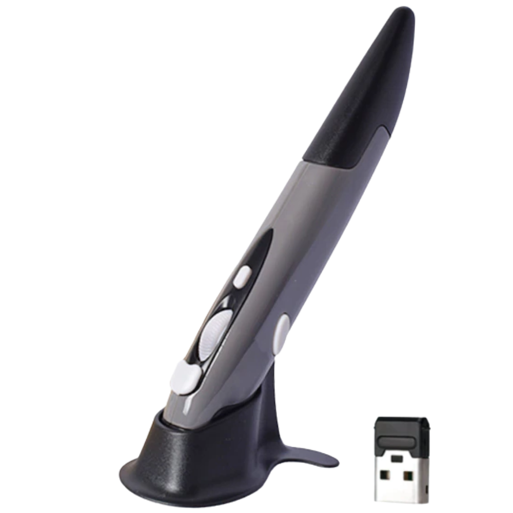 Mouse sem fio em forma de caneta da Kzkr, acessório para computador, design prático e elegante na cor prata