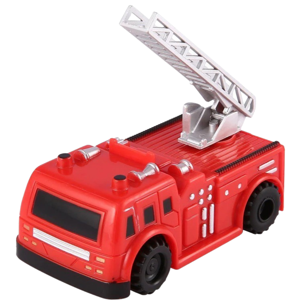 Robô de seguimento de linha indutivo da Miarhb, brinquedo de atividade com design de bombeiro, em movimento na imagem.