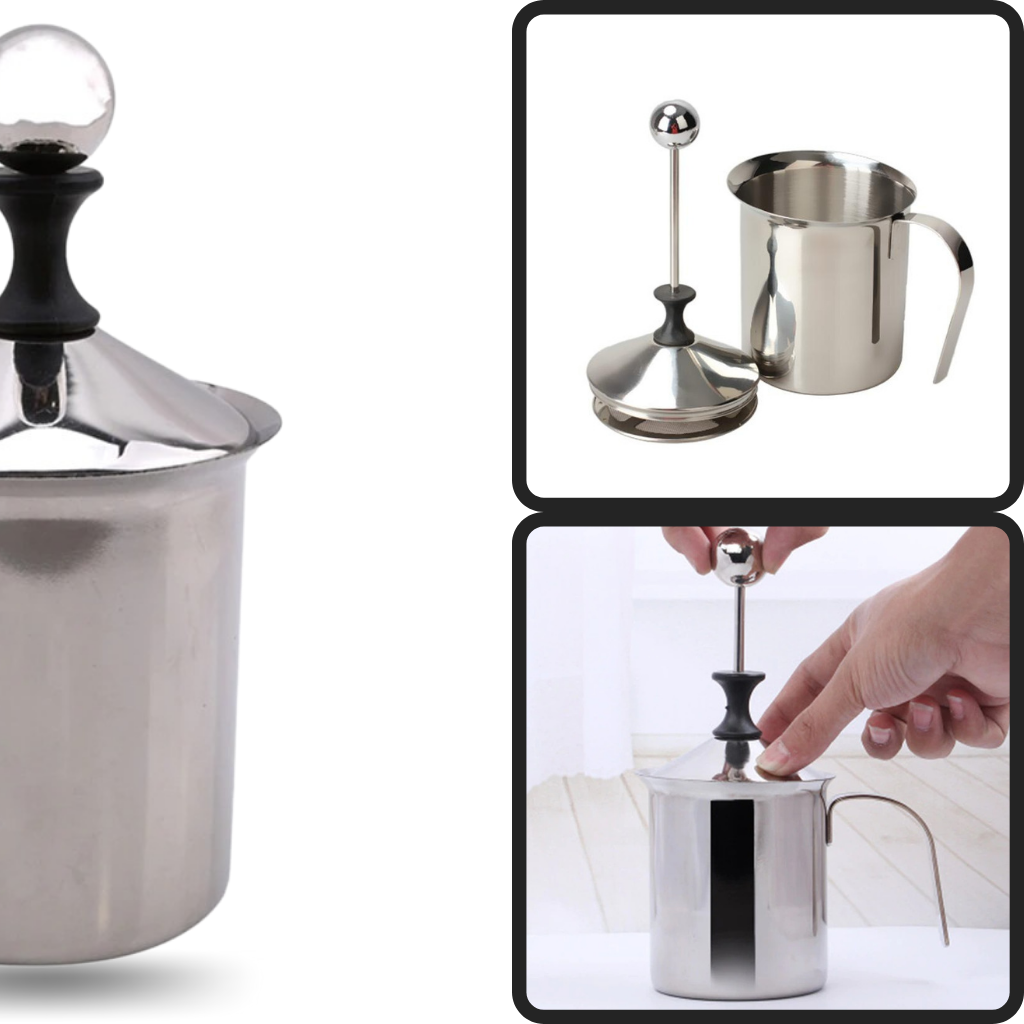Mousseur manual de aço inoxidável para leite, 400 ml, eletrodoméstico de cozinha da marca Homyl, operação manual fácil