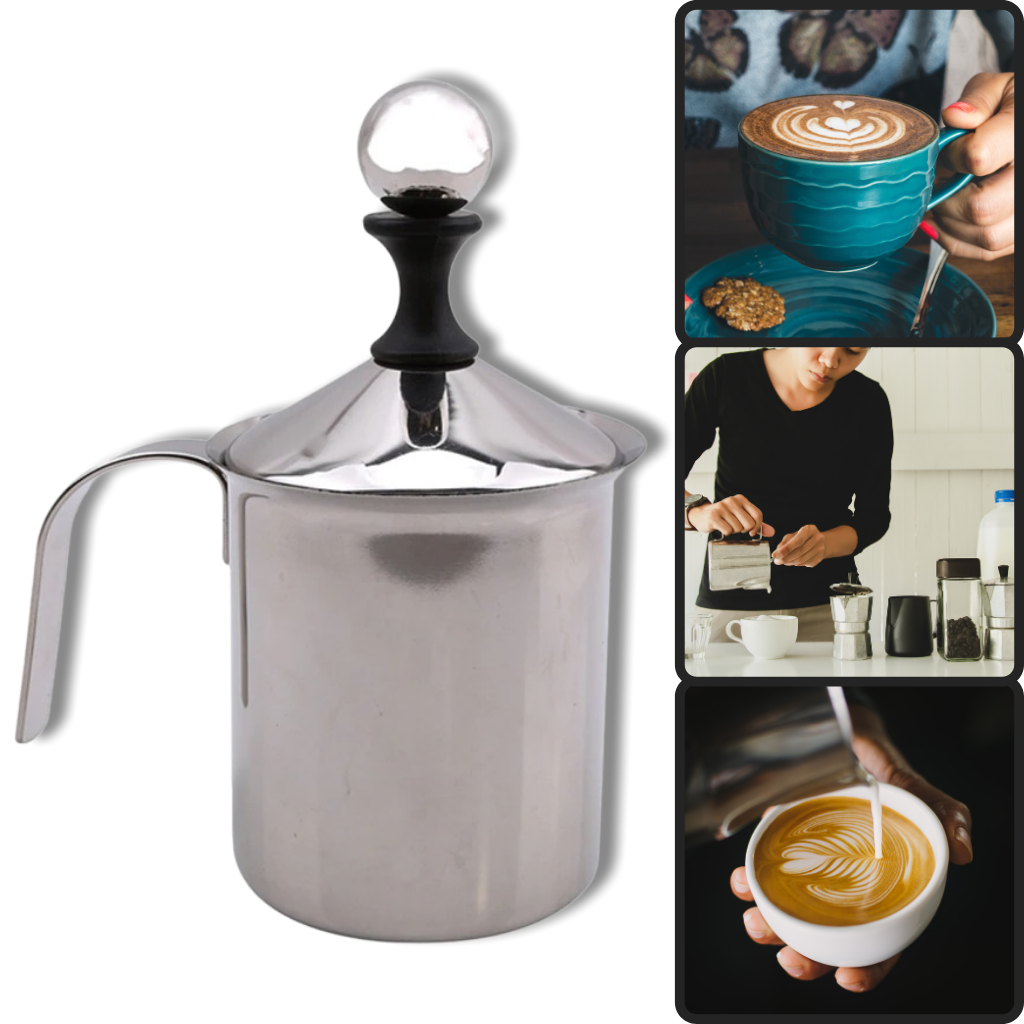 Mousseur manual de aço inoxidável de 400 ml para leite, utensílio de eletrodoméstico de cozinha Homemyl com bico para espuma.