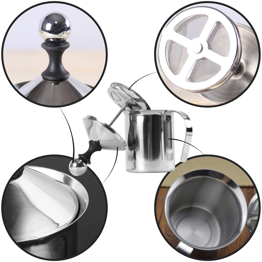Mousseur manual de aço inoxidável para leite de 400 ml, utensílio de cozinha da marca Homyl com construção resistente.