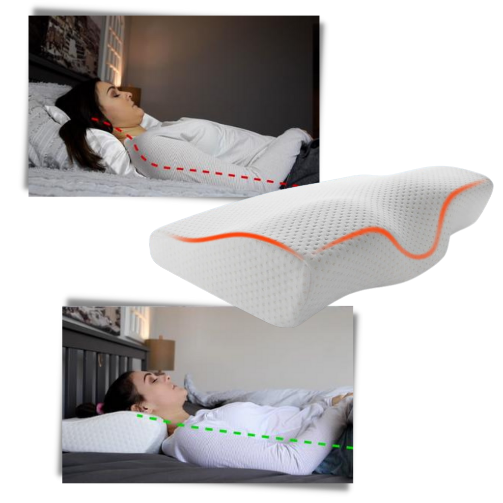 Travesseiro de suporte cervical de espuma viscoelástica Kernelly, design ergonômico para cuidado do pescoço e coluna.