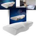 Travesseiro ortopédico de apoio cervical em espuma de memória, ideal para alívio do pescoço e conforto para o cuidado do costas.