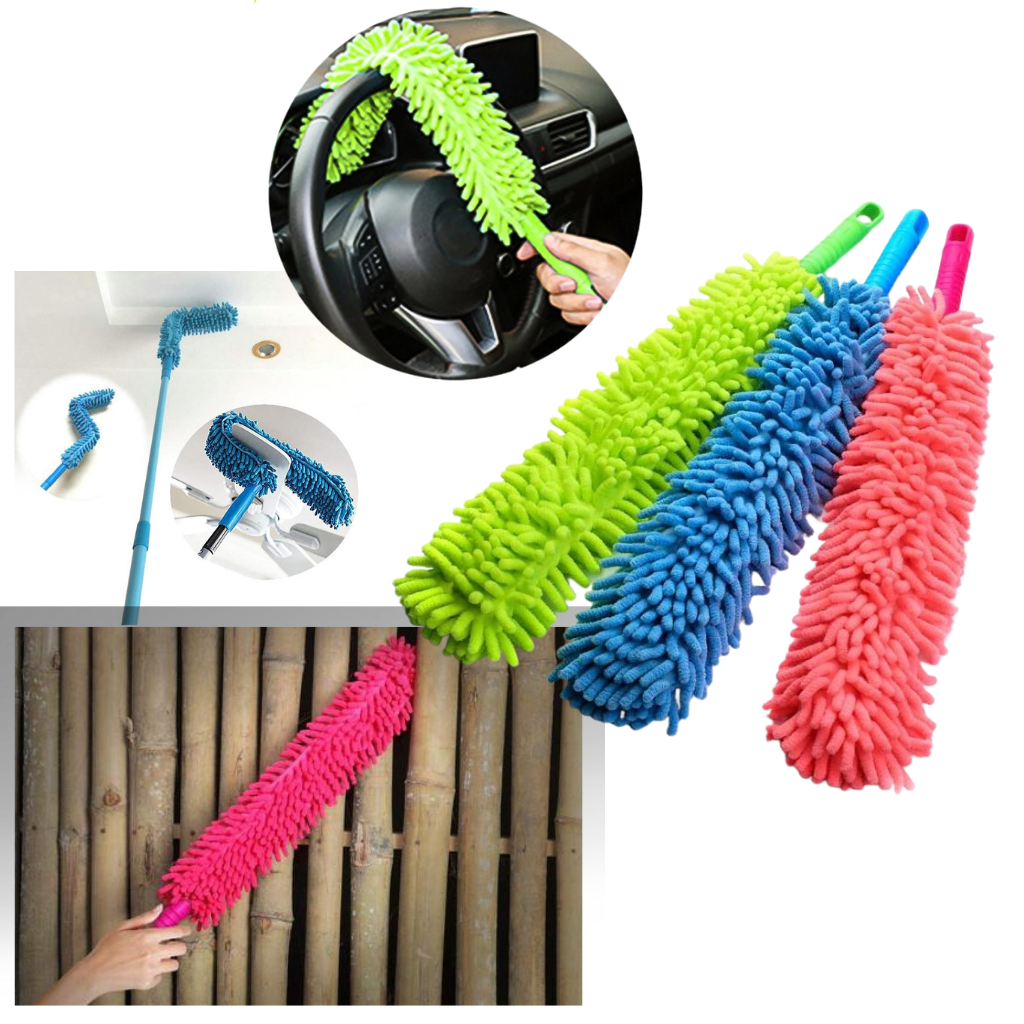 Pluma flexível de microfibras para limpeza doméstica, produto da marca Integratzker, mostrando a ferramenta de pó flexível.