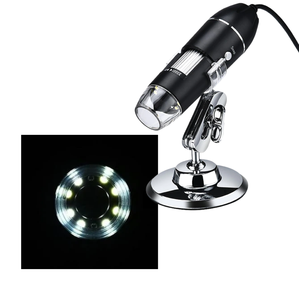 Microscópio digital USB com LED da Joyan, equipamento de laboratório para observação de amostras em alta resolução.