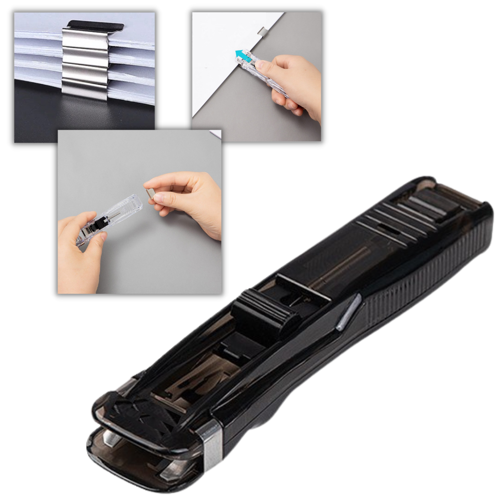 Agrafeuse portátil Duretiony para grampos, compacta e manual, ideal para fixação de papéis e projetos de escritório.