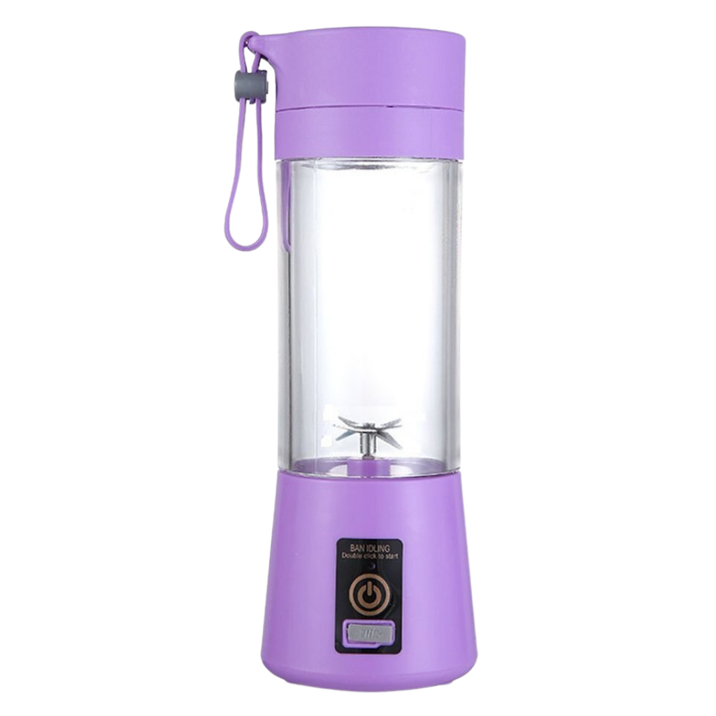 Garrafa de blender portátil de suco mini na cor roxa, eletrodoméstico de cozinha da marca Chinatera, para preparar bebidas.