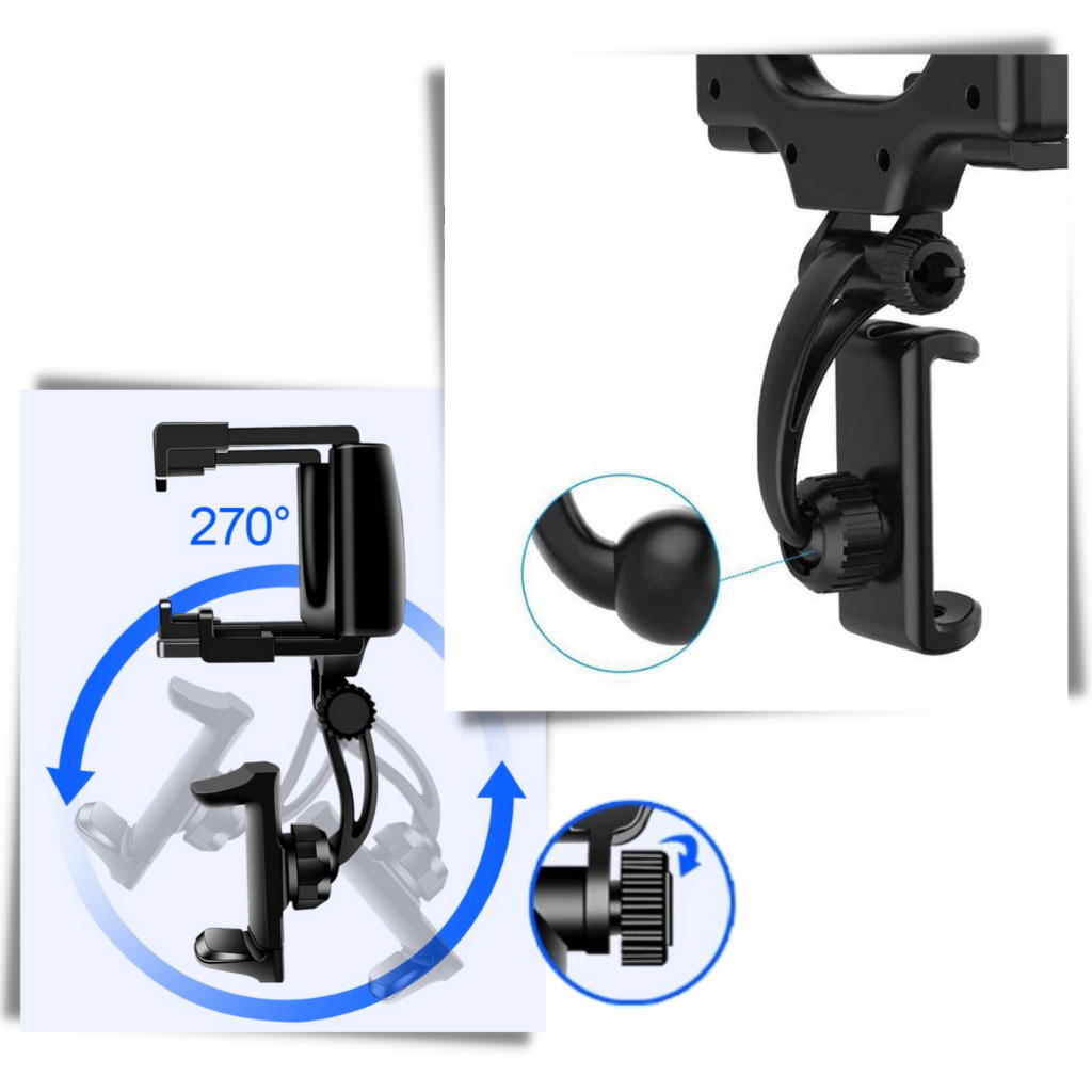 Suporte de telefone para retrovisor de carro Gotd, ajustável com rotação de 270 graus, para fixação segura em espelhos retrovisores.