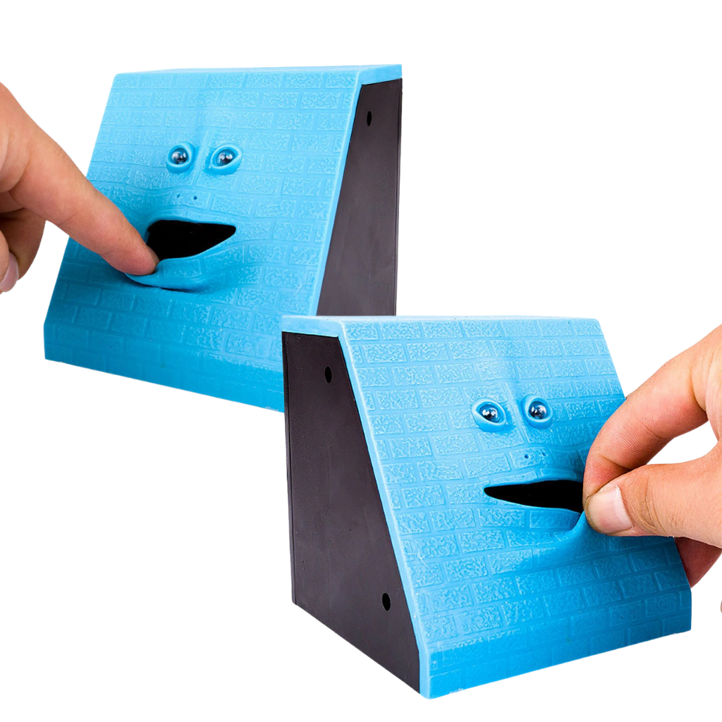 Cofrinho de porco que come dinheiro, feito de elastômero macio, marca Protoiya, decorativo e funcional para economizar moedas.