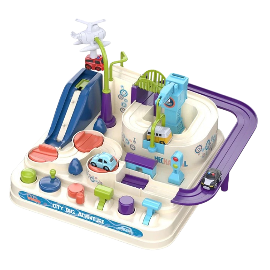 Veículos de brinquedo de pista mecânica para crianças da marca Dynwave, em cor bege claro, ideal para diversão educativa.